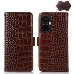 For OnePlus Nord CE 3 Lite Crocodile Top Layer Cowhide RFID Leather Phone Case(Brown)