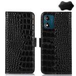 For Motorola Moto E13 4G 2023 Crocodile Top Layer Cowhide RFID Leather Phone Case(Black)