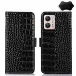 For Motorola Moto G53 5G Crocodile Top Layer Cowhide RFID Leather Phone Case(Black)