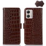 For Motorola Moto G53 5G Crocodile Top Layer Cowhide RFID Leather Phone Case(Brown)