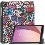 For Lenovo Tab M8 4th Gen / TB-300FU Custer Painted 3-Fold Holder Leather Tablet Case(Graffiti)