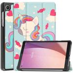 For Lenovo Tab M8 4th Gen / TB-300FU Custer Painted 3-Fold Holder Leather Tablet Case(Unicorn)