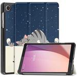 For Lenovo Tab M8 4th Gen / TB-300FU Custer Painted 3-Fold Holder Leather Tablet Case(Lazy Cat)