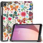 For Lenovo Tab M8 4th Gen / TB-300FU Custer Painted 3-Fold Holder Leather Tablet Case(Colorful Butterflies)