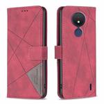 For Nokia C21 Magnetic Buckle Rhombus Texture Leather Phone Case(Red)