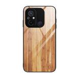 For Xiaomi Redmi 12C Wood Grain Glass Phone Case(Yellow)