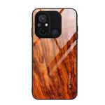 For Xiaomi Redmi 12C Wood Grain Glass Phone Case(Light Brown)