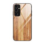 For Samsung Galaxy A14 5G Wood Grain Glass Phone Case(Yellow)