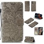 For Huawei Enjoy 10e Lace Flower Embossing Pattern Horizontal Flip Leather Case , with Holder & Card Slots & Wallet & Photo Frame & Lanyard(Grey)