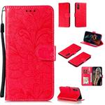 For Huawei Enjoy 10e Lace Flower Embossing Pattern Horizontal Flip Leather Case , with Holder & Card Slots & Wallet & Photo Frame & Lanyard(Red)
