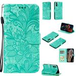 For Huawei Enjoy 10e Lace Flower Embossing Pattern Horizontal Flip Leather Case , with Holder & Card Slots & Wallet & Photo Frame & Lanyard(Green)