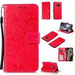 For Xiaomi Redmi K30 Pro Lace Flower Embossing Pattern Horizontal Flip Leather Case , with Holder & Card Slots & Wallet & Photo Frame & Lanyard(Red)