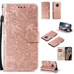 For Xiaomi Redmi K30 Pro Lace Flower Embossing Pattern Horizontal Flip Leather Case , with Holder & Card Slots & Wallet & Photo Frame & Lanyard(Rose Gold)
