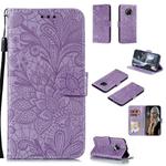 For Xiaomi Redmi K30 Pro Lace Flower Embossing Pattern Horizontal Flip Leather Case , with Holder & Card Slots & Wallet & Photo Frame & Lanyard(Purple)