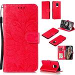 For Xiaomi Redmi Note 9S Lace Flower Embossing Pattern Horizontal Flip Leather Case , with Holder & Card Slots & Wallet & Photo Frame & Lanyard(Red)