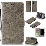 For Huawei Nova 7 SE Lace Flower Embossing Pattern Horizontal Flip Leather Case , with Holder & Card Slots & Wallet & Photo Frame & Lanyard(Grey)