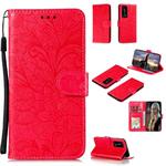 For Huawei P40 Pro Plus Lace Flower Embossing Pattern Horizontal Flip Leather Case , with Holder & Card Slots & Wallet & Photo Frame & Lanyard(Red)