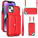 For iPhone 14 / 13 RFID Card Slot Phone Case with Long Lanyard(Red)