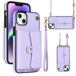 For iPhone 14 Plus RFID Card Slot Phone Case with Long Lanyard(Purple)