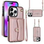For iPhone 14 Pro Max RFID Card Slot Phone Case with Long Lanyard(Rose Gold)