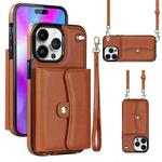 For iPhone 14 Pro Max RFID Card Slot Phone Case with Long Lanyard(Brown)