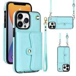 For iPhone 12 Pro Max RFID Card Slot Phone Case with Long Lanyard(Mint Green)