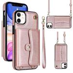 For iPhone 11 RFID Card Slot Phone Case with Long Lanyard(Rose Gold)