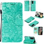 For Huawei Honor 30 Lace Flower Embossing Pattern Horizontal Flip Leather Case , with Holder & Card Slots & Wallet & Photo Frame & Lanyard(Green)