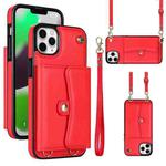 For iPhone 11 Pro RFID Card Slot Phone Case with Long Lanyard(Red)