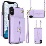 For iPhone X / XS RFID Card Slot Phone Case with Long Lanyard(Purple)
