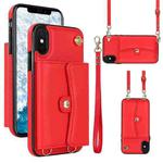For iPhone XS Max RFID Card Slot Phone Case with Long Lanyard(Red)