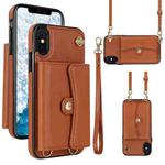For iPhone XS Max RFID Card Slot Phone Case with Long Lanyard(Brown)