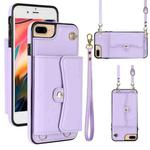 For iPhone 8 Plus / 7 Plus RFID Card Slot Phone Case with Long Lanyard(Purple)