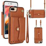 For iPhone 8 Plus / 7 Plus RFID Card Slot Phone Case with Long Lanyard(Brown)