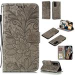 For Huawei Honor 30 Pro Lace Flower Embossing Pattern Horizontal Flip Leather Case , with Holder & Card Slots & Wallet & Photo Frame & Lanyard(Grey)