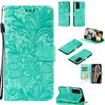 For Huawei Honor 30 Pro Lace Flower Embossing Pattern Horizontal Flip Leather Case , with Holder & Card Slots & Wallet & Photo Frame & Lanyard(Green)