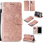 For Galaxy A11 Lace Flower Embossing Pattern Horizontal Flip Leather Case , with Holder & Card Slots & Wallet & Photo Frame & Lanyard(Rose Gold)
