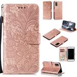 For Galaxy A41 Lace Flower Embossing Pattern Horizontal Flip Leather Case , with Holder & Card Slots & Wallet & Photo Frame & Lanyard(Rose Gold)