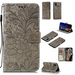 For Galaxy M31 Lace Flower Embossing Pattern Horizontal Flip Leather Case , with Holder & Card Slots & Wallet & Photo Frame & Lanyard(Grey)