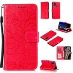 For Galaxy M31 Lace Flower Embossing Pattern Horizontal Flip Leather Case , with Holder & Card Slots & Wallet & Photo Frame & Lanyard(Red)