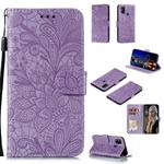 For Galaxy M31 Lace Flower Embossing Pattern Horizontal Flip Leather Case , with Holder & Card Slots & Wallet & Photo Frame & Lanyard(Purple)