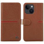 For iPhone 14 GEBEI Top-grain Horizontal Flip Leather Phone Case(Brown)