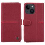 For iPhone 14 Plus GEBEI Top-grain Horizontal Flip Leather Phone Case(Wine Red)