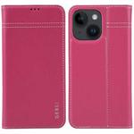 For iPhone 14 GEBEI Top-grain Horizontal Flip Leather Phone Case(Rose Red)