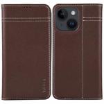 For iPhone 14 GEBEI Top-grain Horizontal Flip Leather Phone Case(Brown)