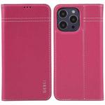 For iPhone 13 Pro Max GEBEI Top-grain Horizontal Flip Leather Phone Case(Rose Red)