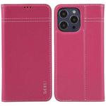 For iPhone 13 Pro GEBEI Top-grain Horizontal Flip Leather Phone Case(Rose Red)