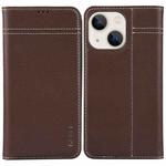 For iPhone 13 GEBEI Top-grain Horizontal Flip Leather Phone Case(Brown)