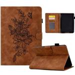 For Amazon Kindle 11th 2022 Peony Butterfly Embossed Leather Smart Tablet Case(Brown)