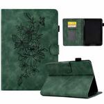 For Amazon Kindle 11th 2022 Peony Butterfly Embossed Leather Smart Tablet Case(Green)